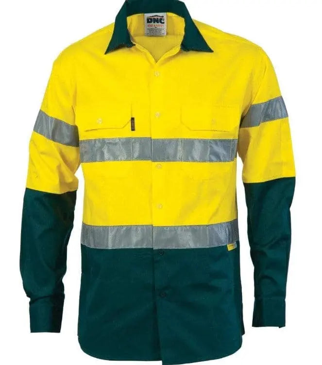 Dnc Workwear Hi-vis Cool-breeze Long Sleeve Cotton Shirt With Generic Reflective Tape - 3966 DNC Workwear